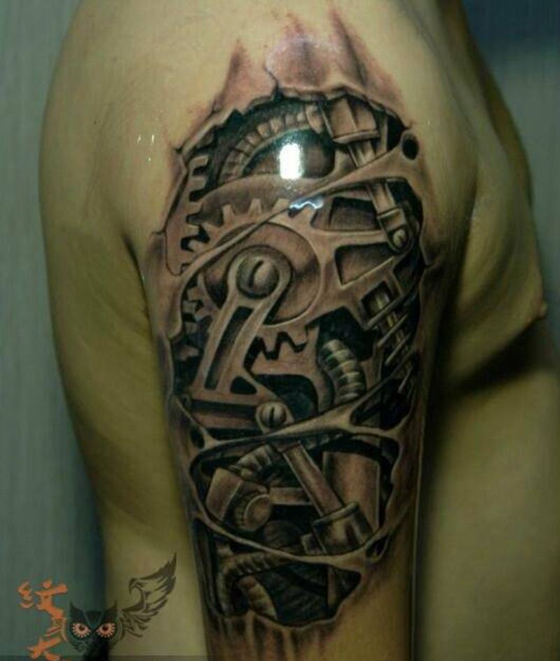 机械纹身图片_原创欧美手臂成品纹身图案