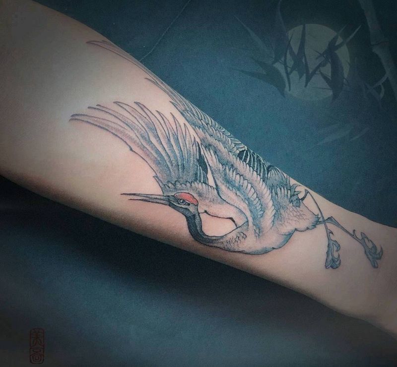 鹤纹身图片_手臂纹身图案