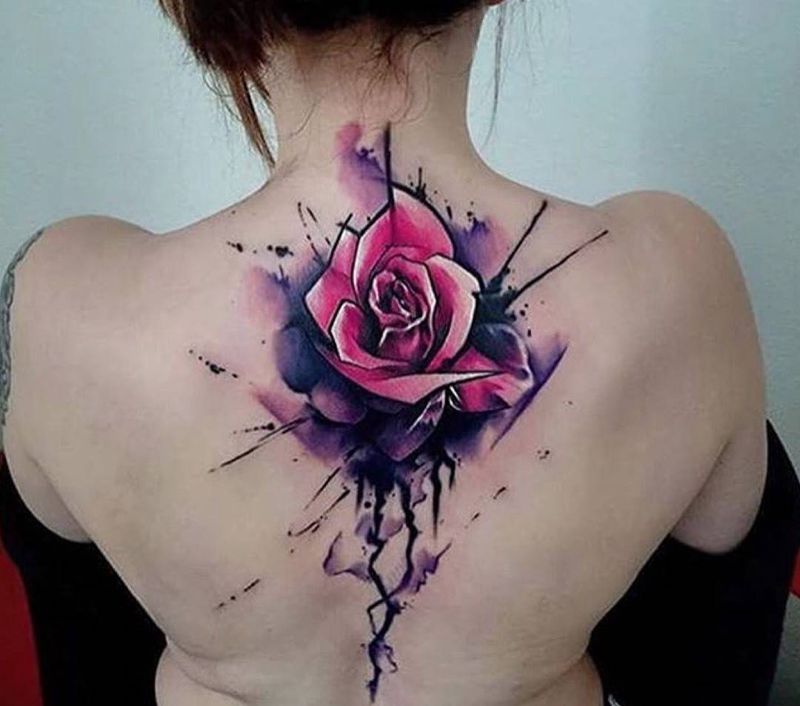 分享一组水彩纹身纹身图片_成品胸部腰部背部臀部手臂植物动物纹身图案