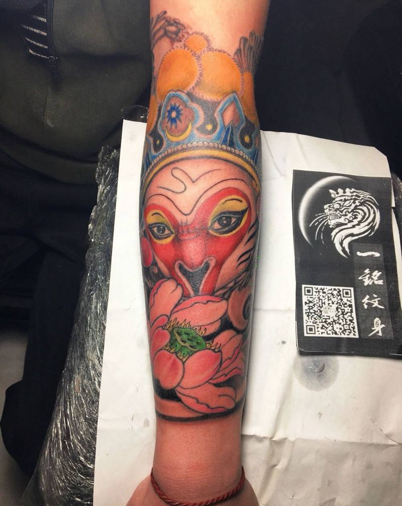 齐天大圣纹身图片_成品手稿插画肩部背部手臂传统国画人物鬼神纹身图案
