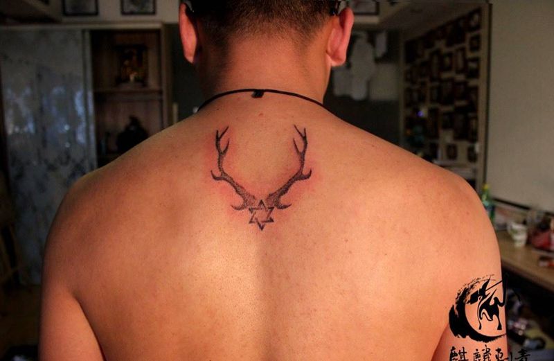 麋鹿纹身图片_背部成品清新动物纹身图案