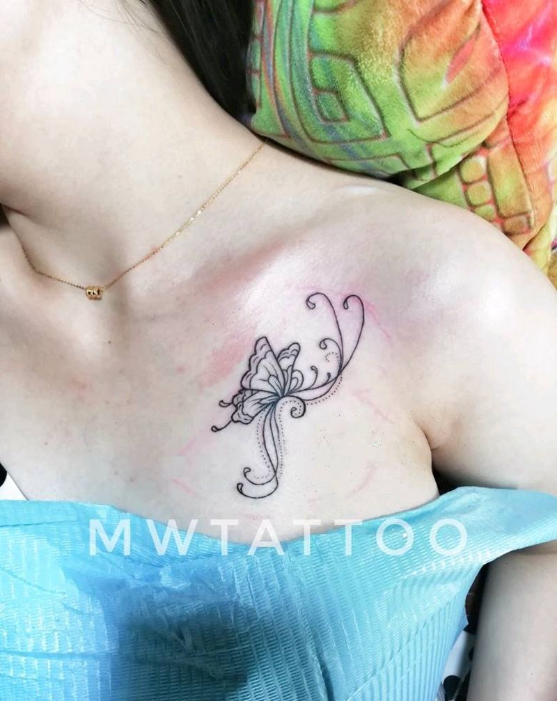 蝴蝶纹身图片_胸部纹身图案