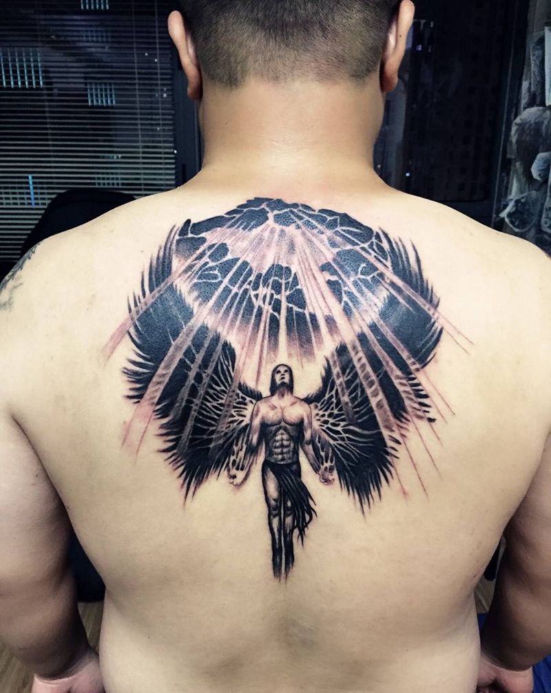 天使纹身图片_成品背部欧美人物动物郑州纹身图案