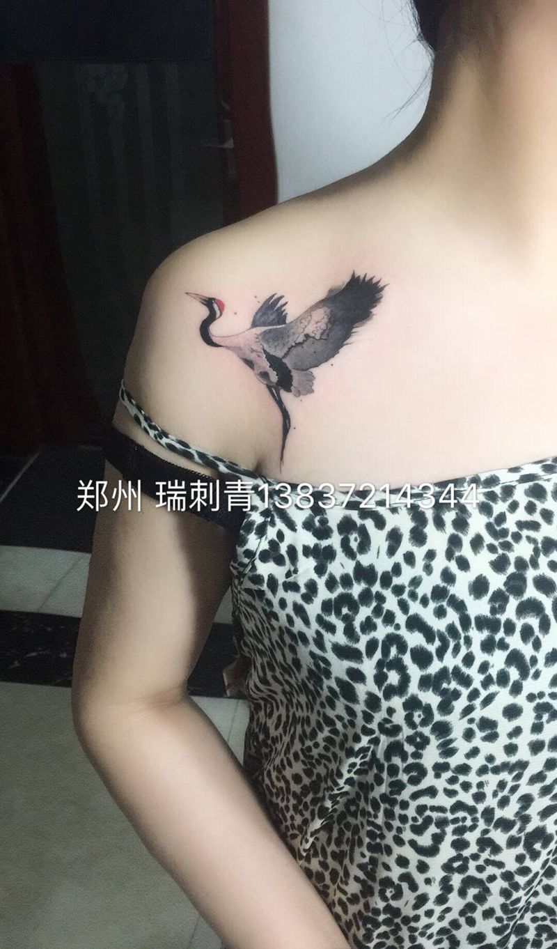 仙鹤纹身纹身图片_胸部纹身图案