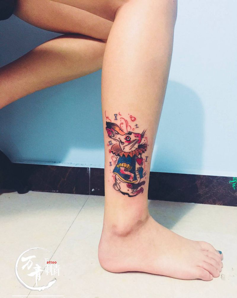 兔子纹身图片_腿部手臂New School兔子纹身图案