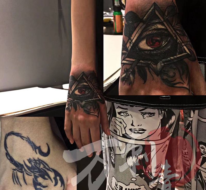 遮盖纹身图片_手部欧美写实New School上帝之眼纹身图案