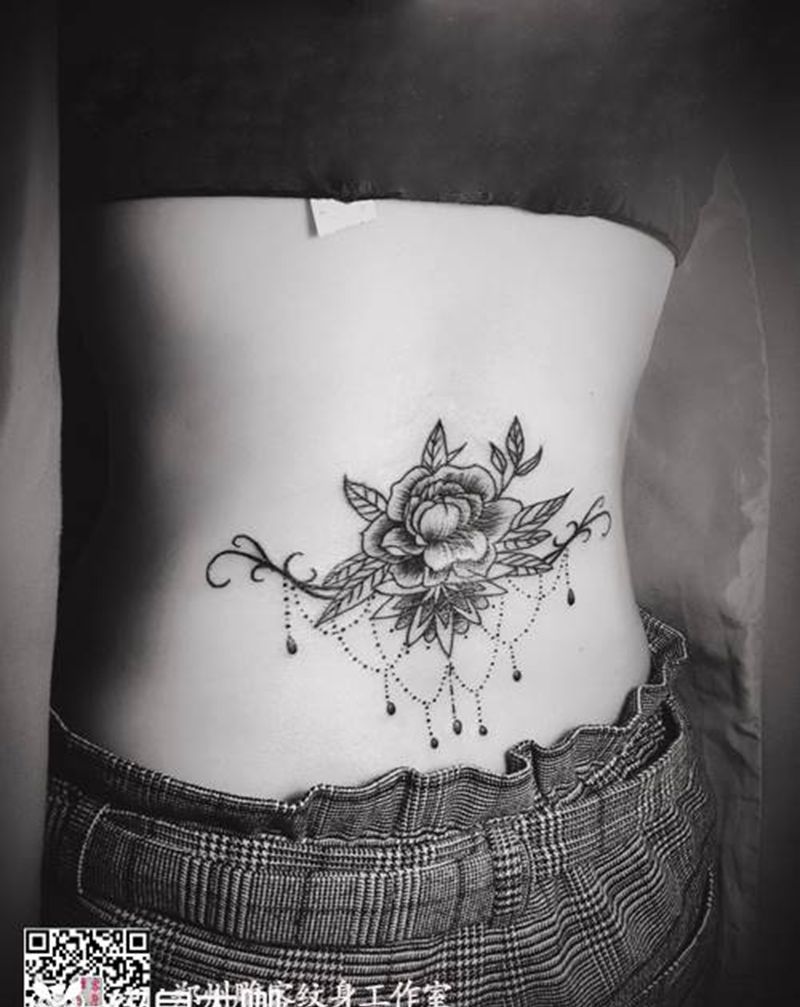 腰花纹身图片_腰部新传统纹身图案