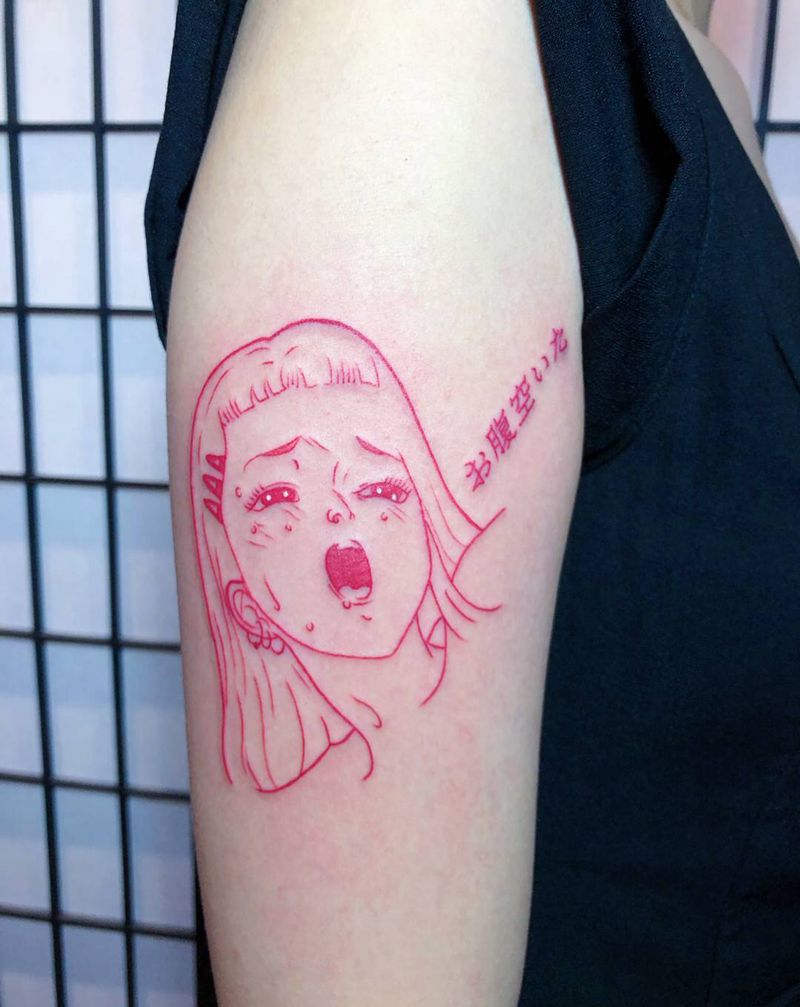 线条少女纹身图片_手臂Old School纹身图案