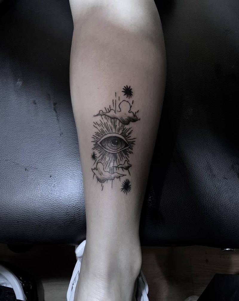 暗黑眼睛纹身图片_手臂腿部几何Old School暗黑上帝之眼纹身图案
