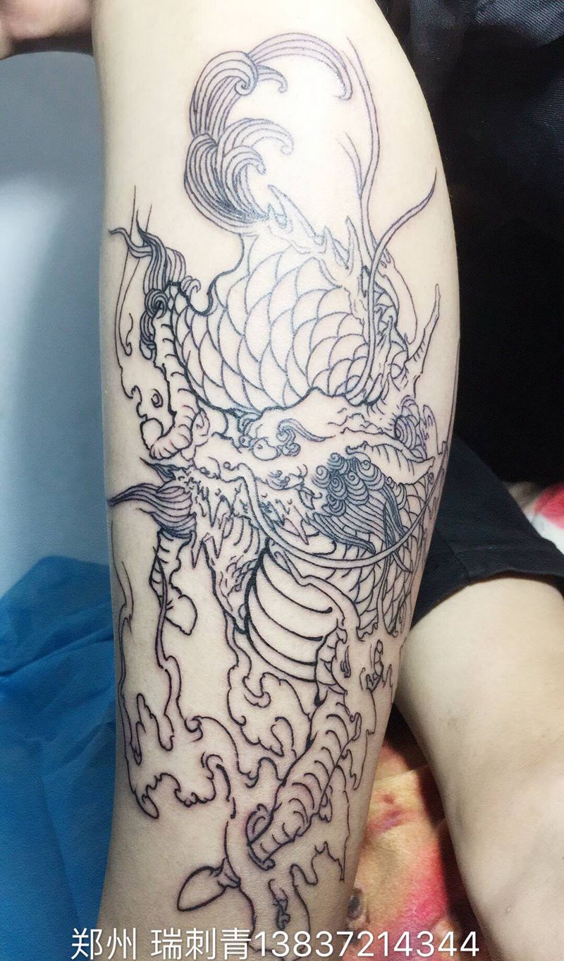 麒麟纹身图片_腿部纹身图案