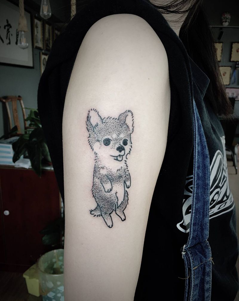 小狗纹身图片_手臂新传统纹身图案