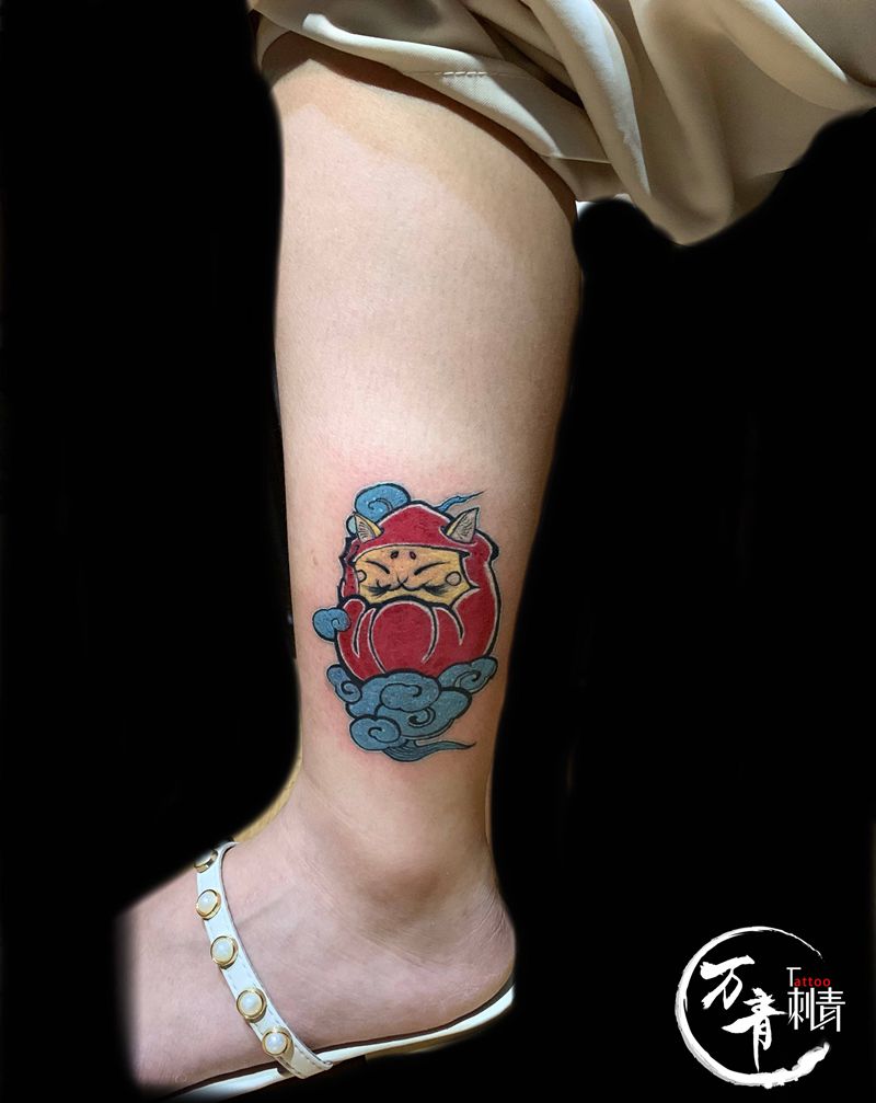 达摩蛋纹身图片_腿部手臂老传统达摩纹身图案