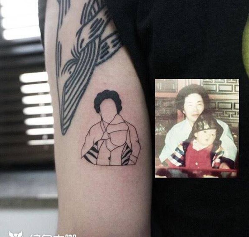 线条简约纹身纹身图片_成品背部手臂清新动物人物情侣线条简约纹身图案