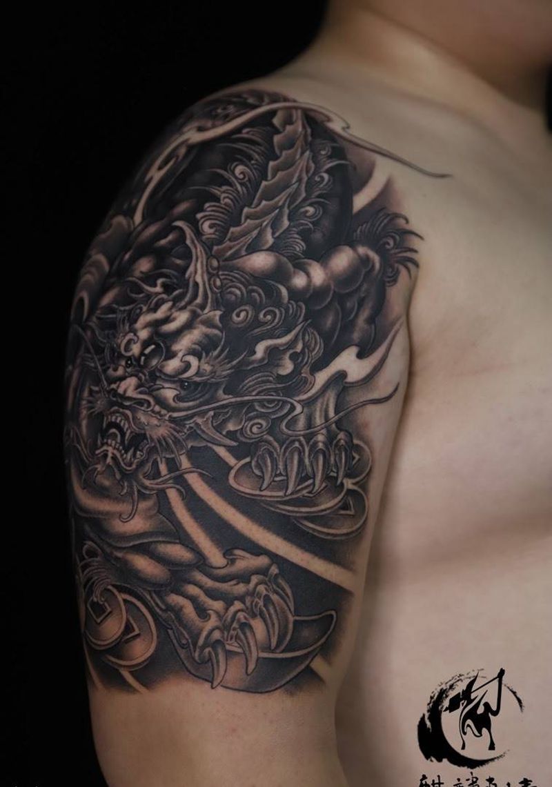 招财貔貅纹身图片_手臂老传统貔貅纹身图案