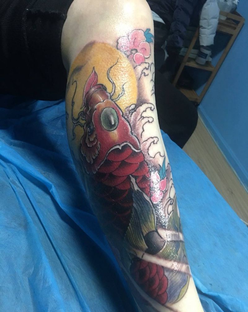 红鲤鱼，遮盖纹身图片