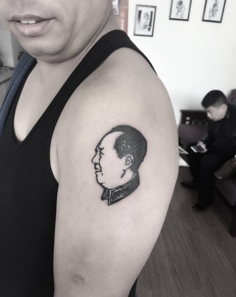 毛泽东纹身图片_成品手臂肖像人物郑州培训纹身图案