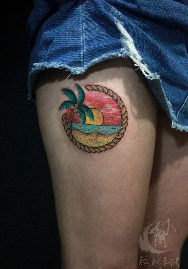 old school 疤痕遮盖纹身图片_成品欧美腿部彩色植物静物遮盖纹身图案