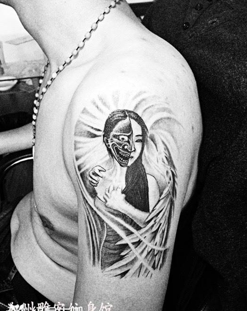 天使纹身图片_成品手臂传统人物郑州纹身图案