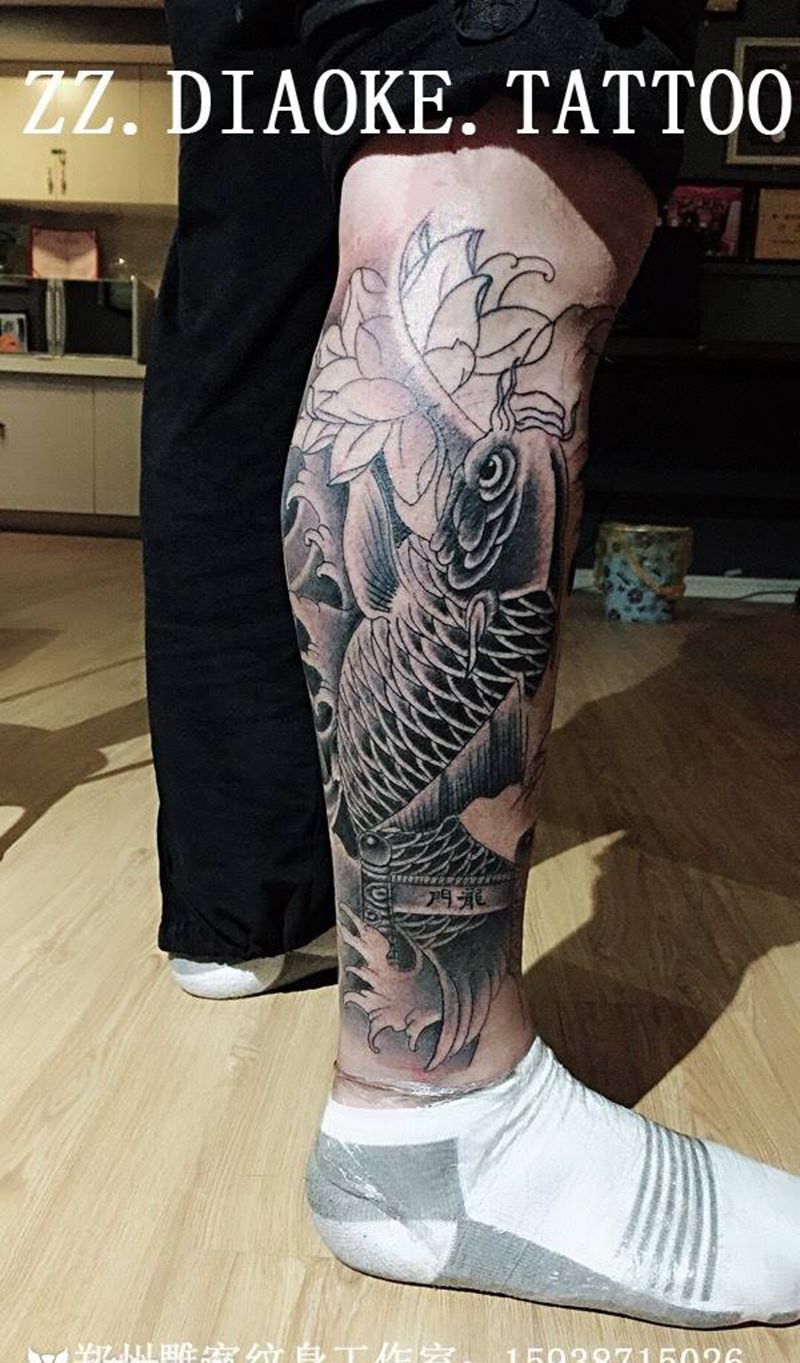 包小腿纹身图片_成品腿部传统动物郑州人体穿孔纹身图案