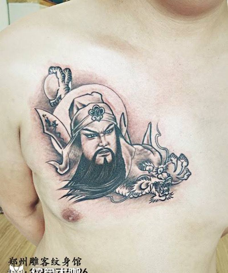 关公纹身图片_成品胸部传统人物郑州纹身图案