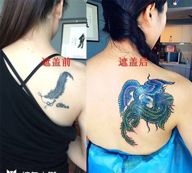 遮盖旧图纹身图片_成品背部传统动物郑州人体穿孔纹身图案