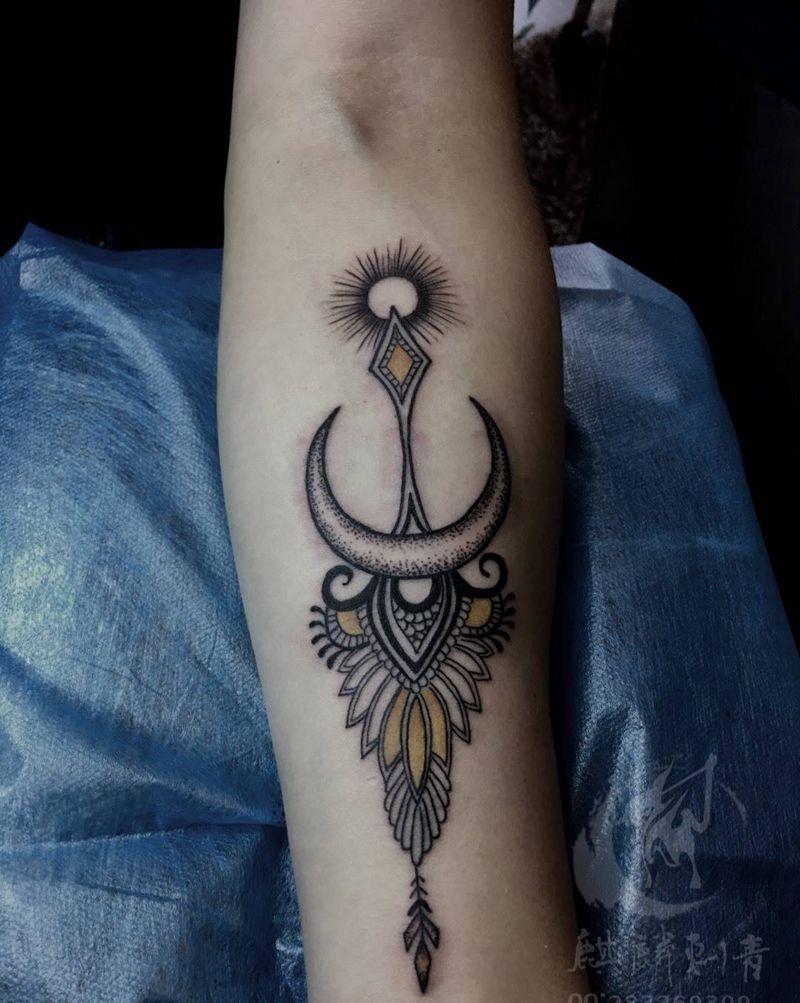 几何点刺纹身图片_成品手臂清新彩色简约点刺几何纹身图案