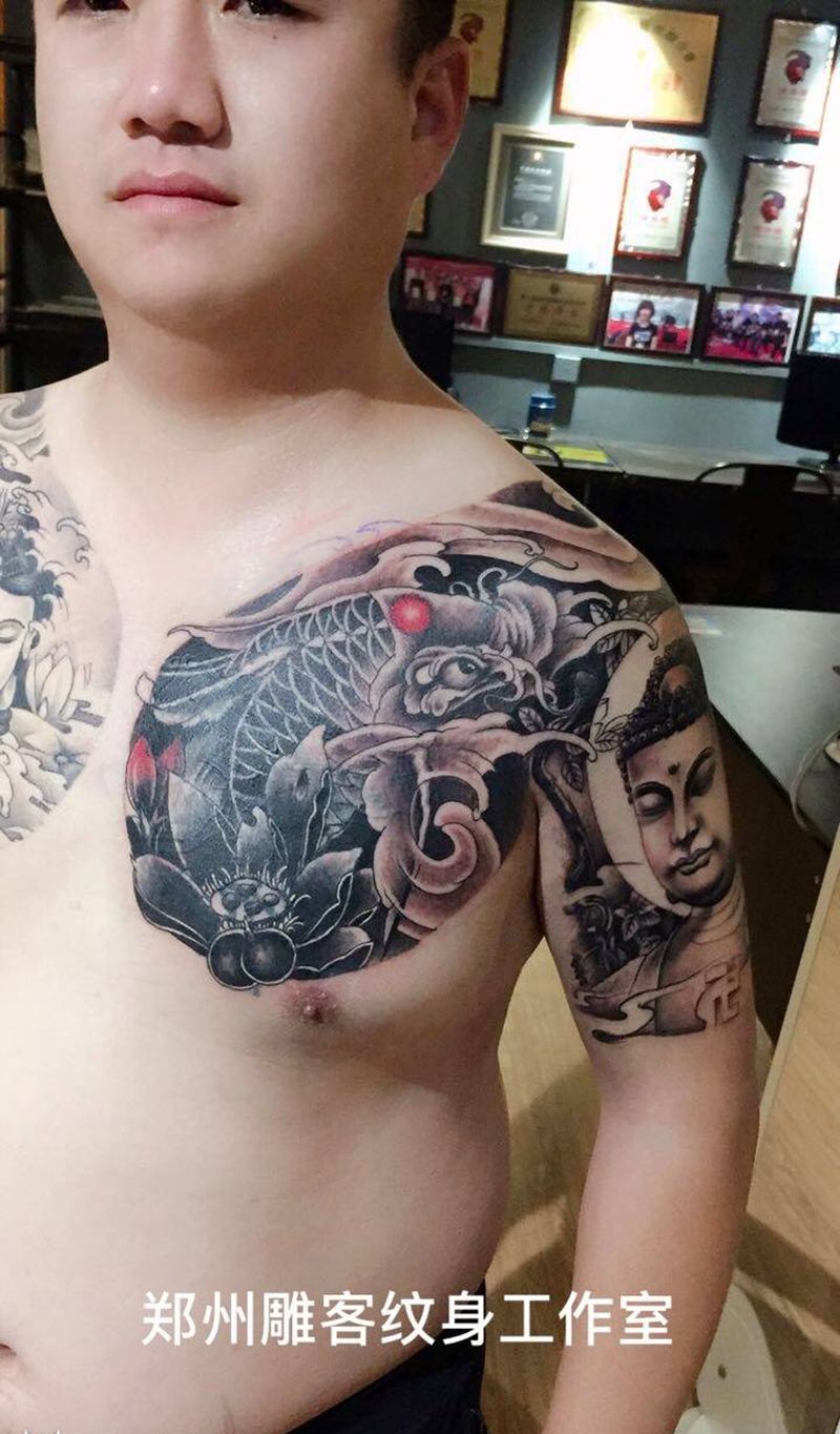 半甲纹身图片_成品手臂传统人物郑州培训人体穿孔纹身图案