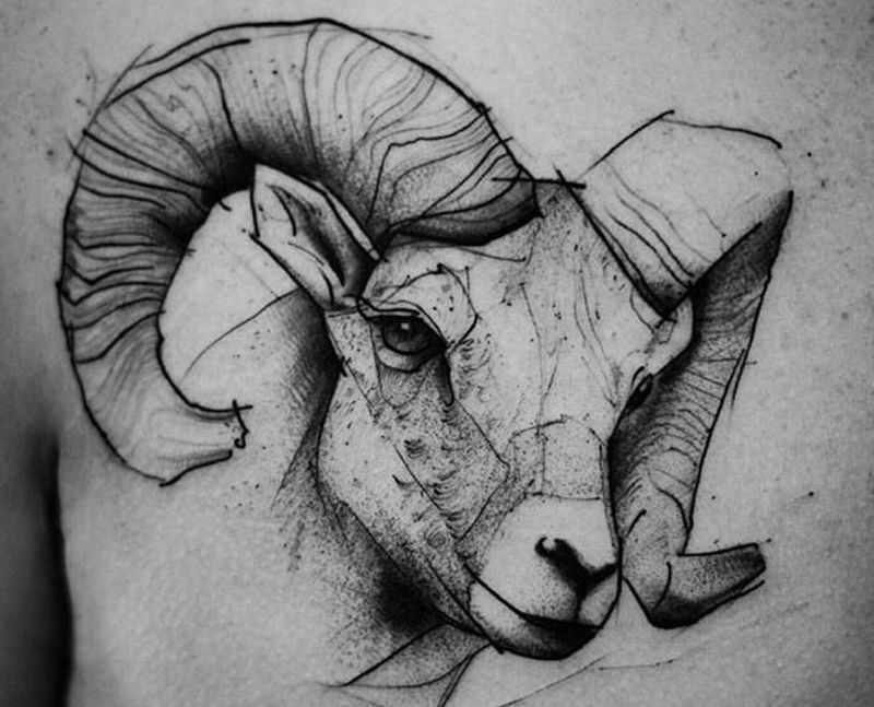 星座纹身之♈️白羊座纹身图片_成品手臂腿部胸部肩部动物水彩线条简约黑灰纹身图案