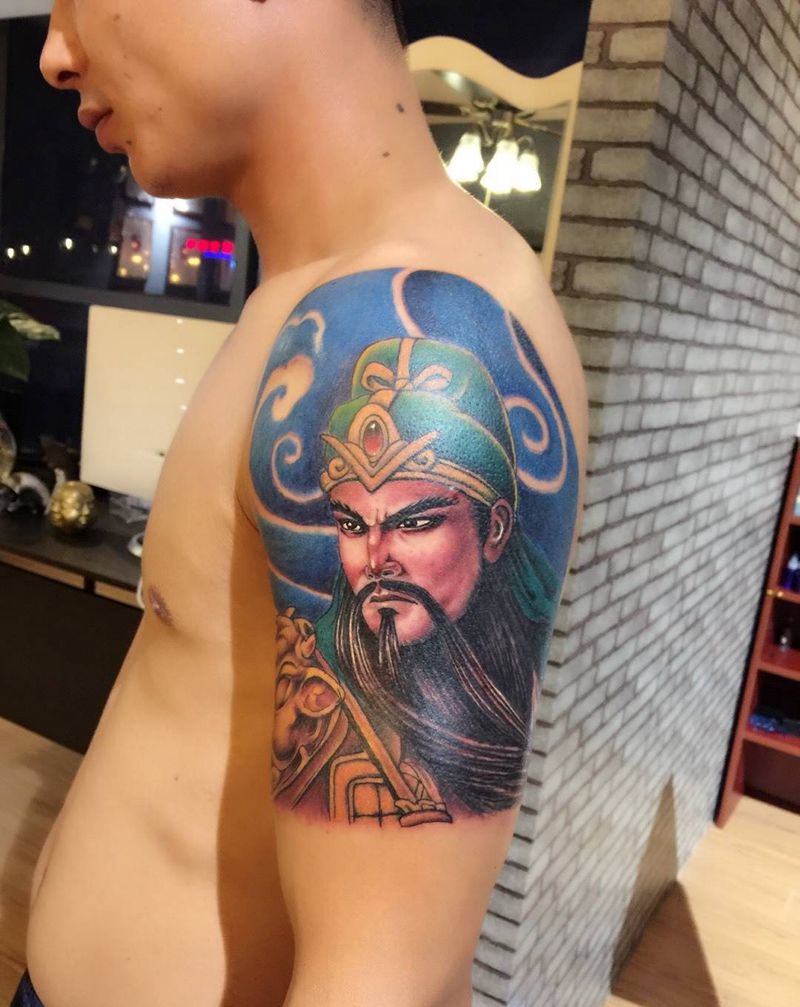 关公纹身图片_成品手臂欧美人物郑州培训纹身图案