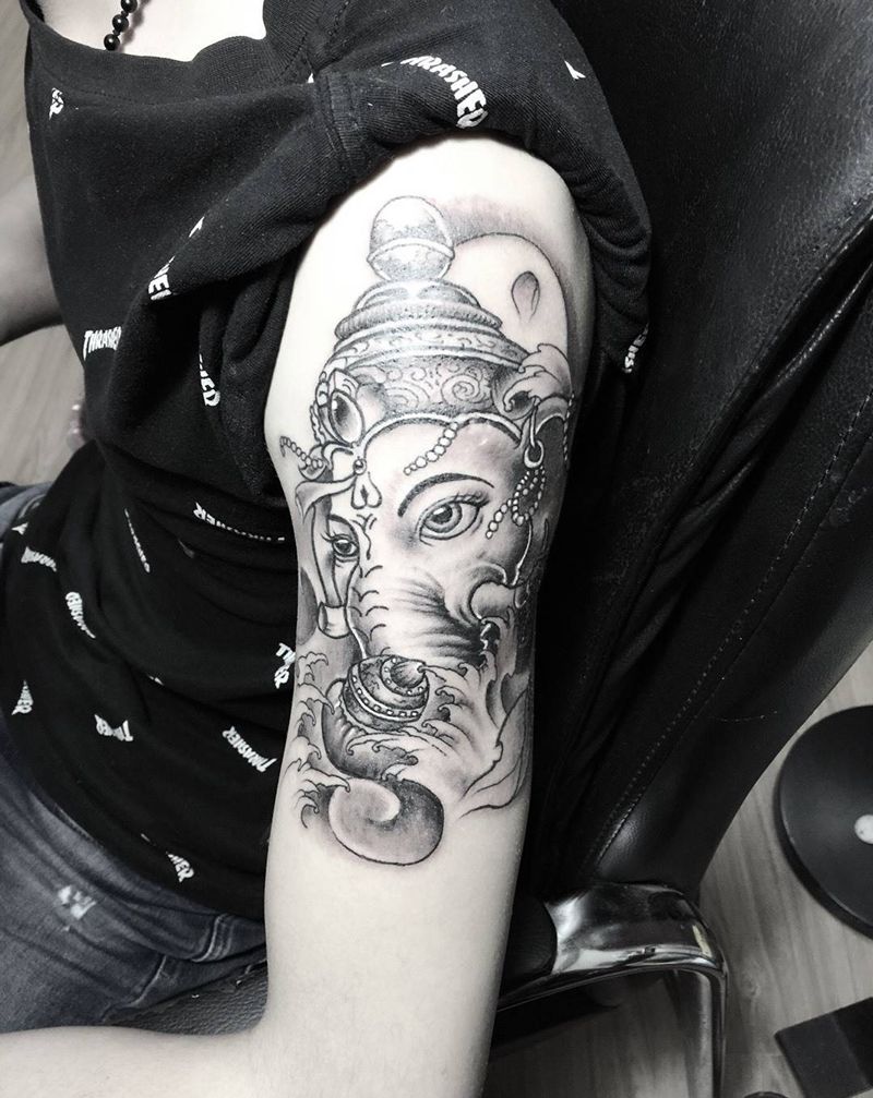 招财象神纹身图片_成品手臂传统动物郑州纹身图案