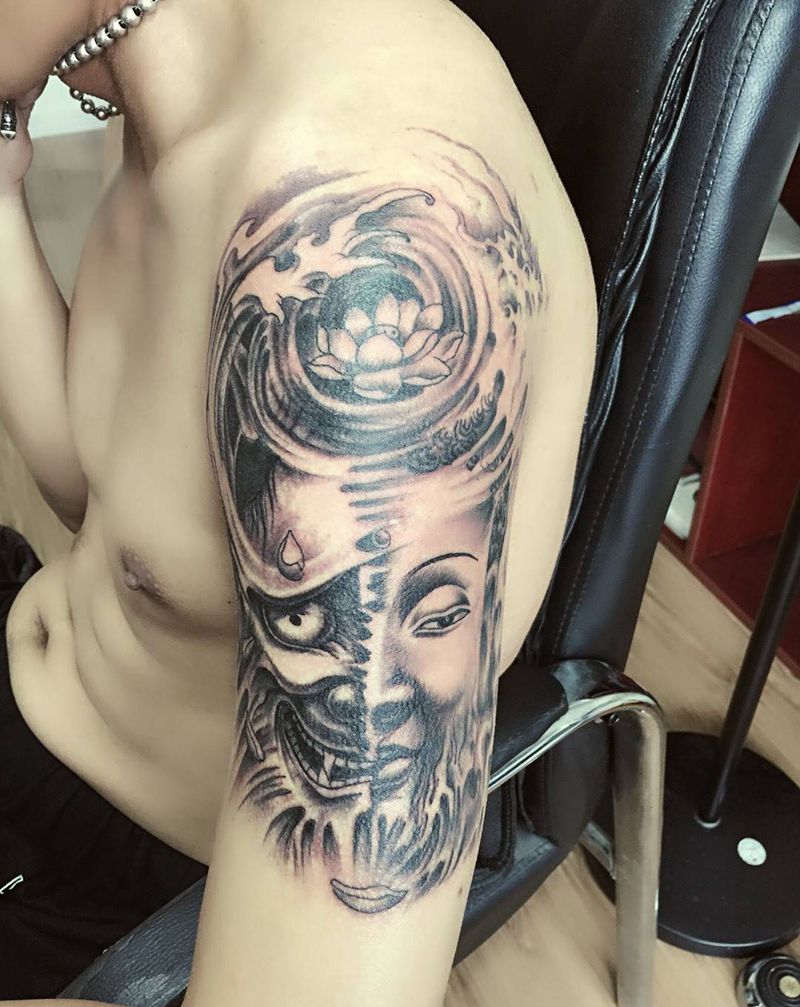 佛于魔纹身图片_成品手臂欧美人物郑州纹身图案