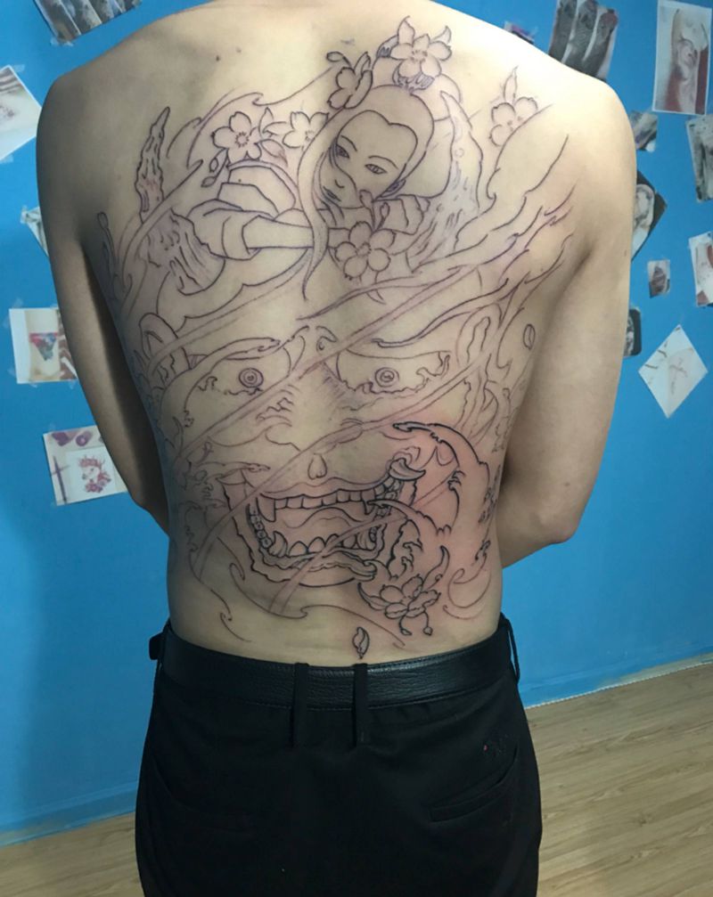 割线般若纹身图片