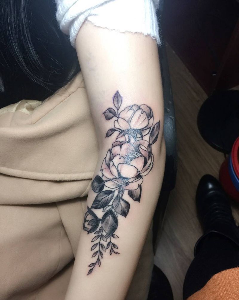 花草纹身纹身图片_成品手臂传统植物郑州培训纹身图案