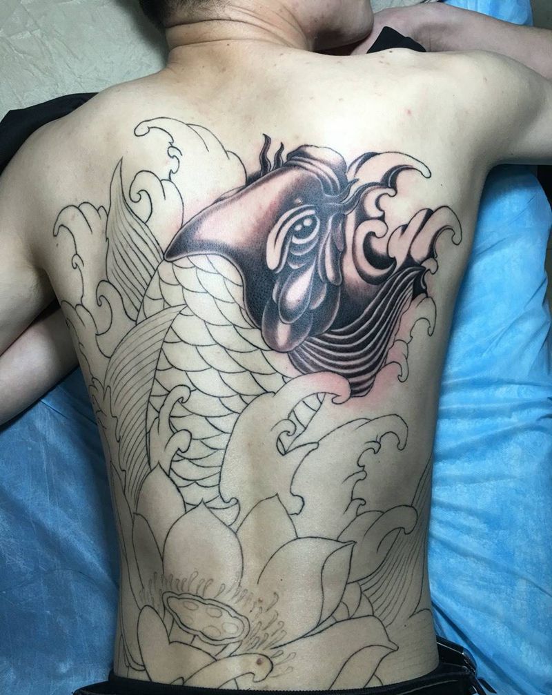 鱼   满背纹身图片