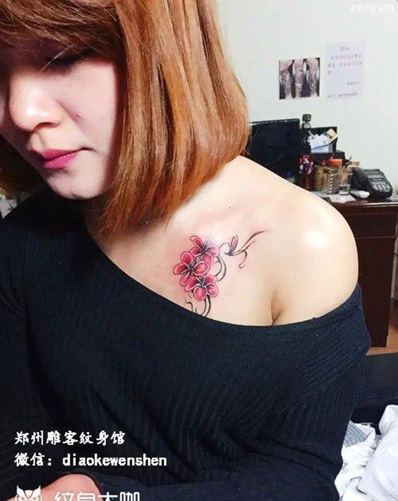 花草纹身图片_成品胸部传统植物郑州纹身图案