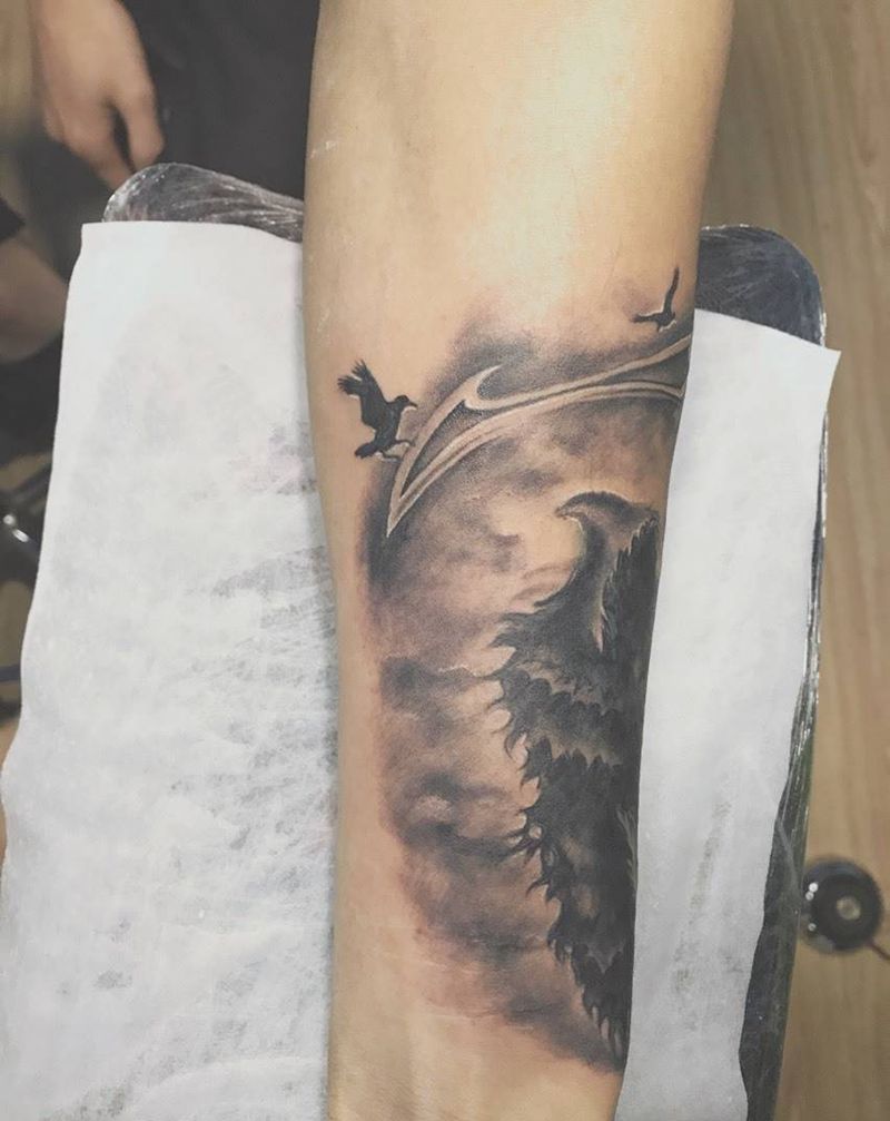 乌鸦遮盖纹身图片