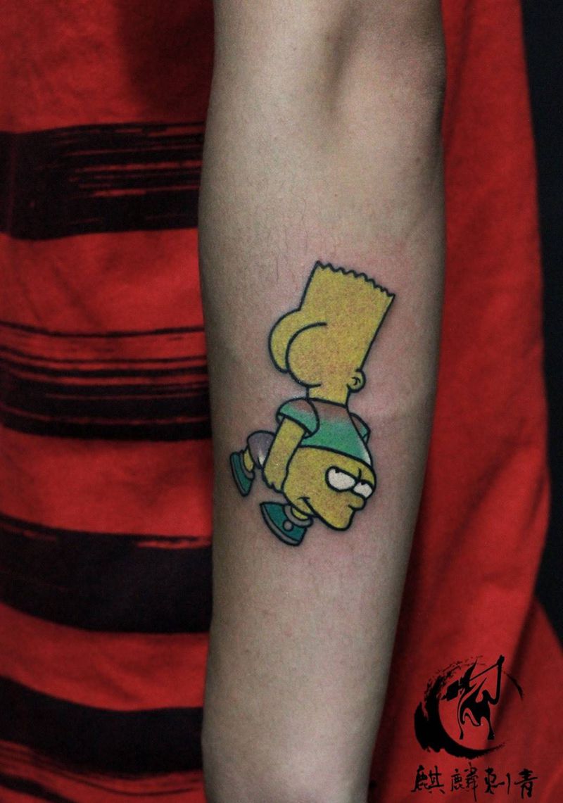 辛普森纹身图片_成品手臂人物卡通彩色纹身图案