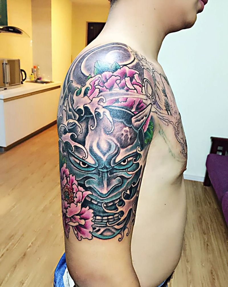 般若纹身图片_成品手臂传统鬼神郑州纹身图案