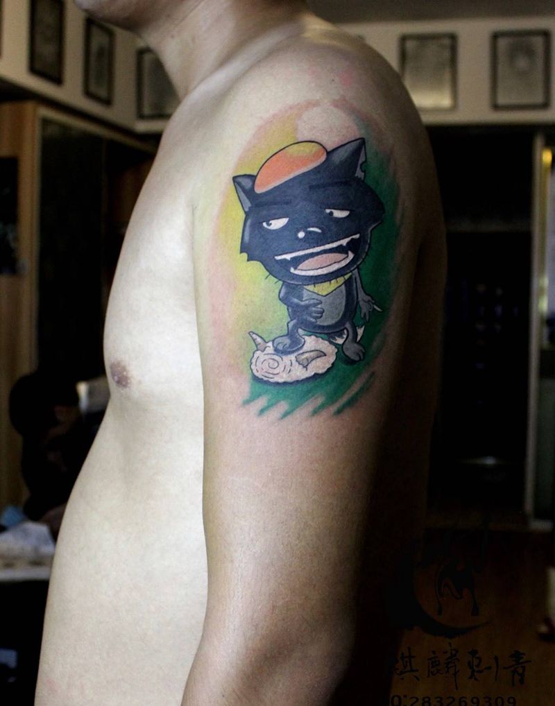 灰太狼纹身图片_成品卡通动物手臂纹身图案