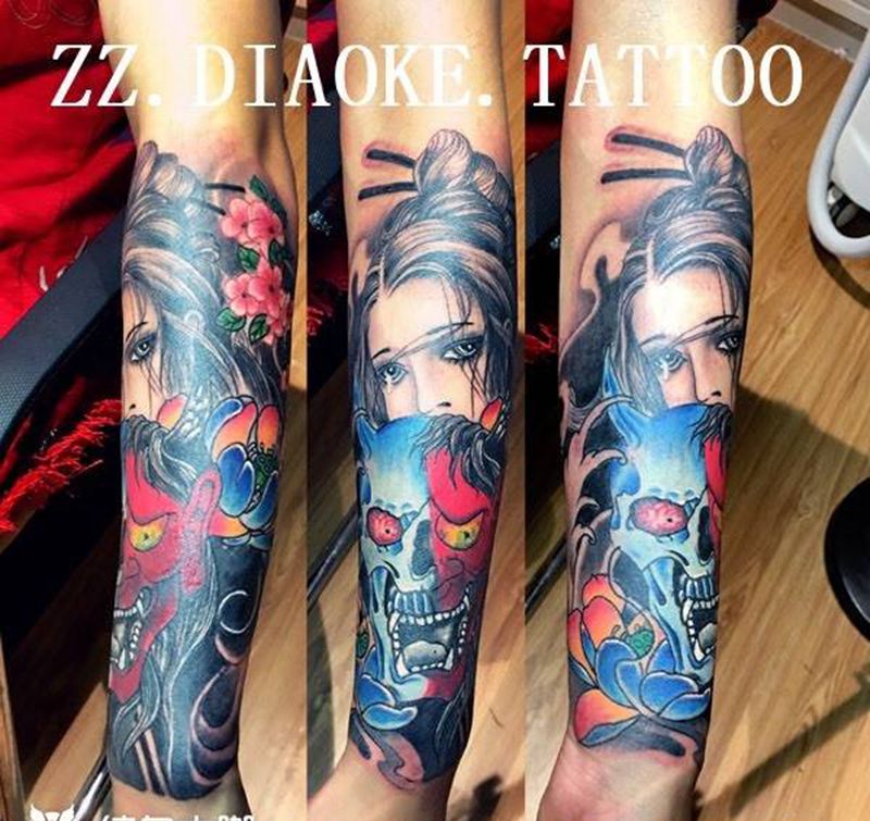 班若艺妓纹身图片_成品手臂传统人物动物郑州人体穿孔纹身图案