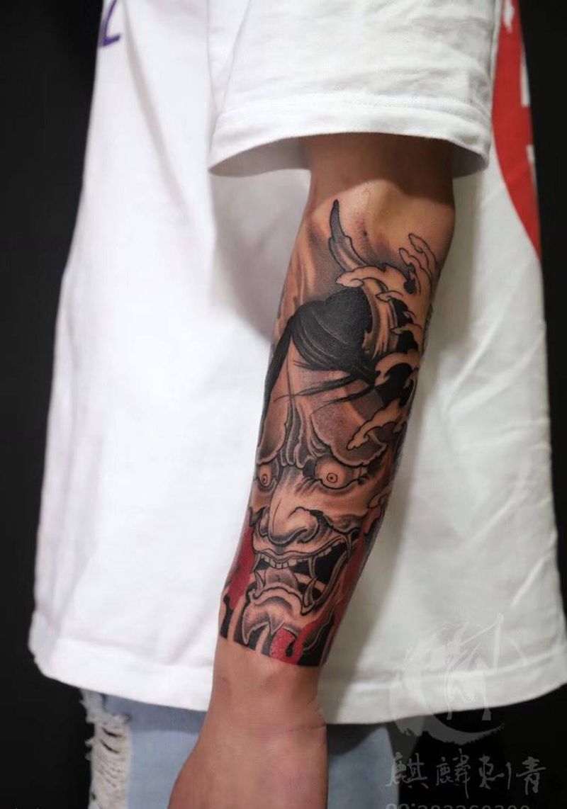 小臂般若纹身图片_成品手臂传统鬼神宗教般若纹身图案