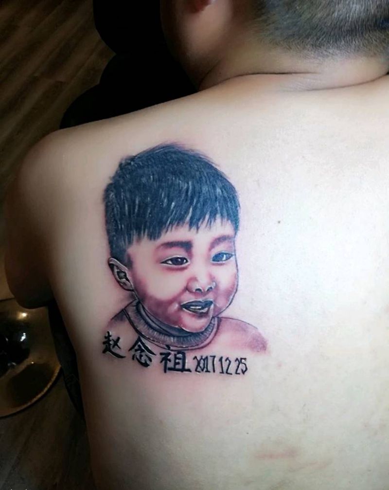 肖像纹身图片_肩部欧美写实纹身图案