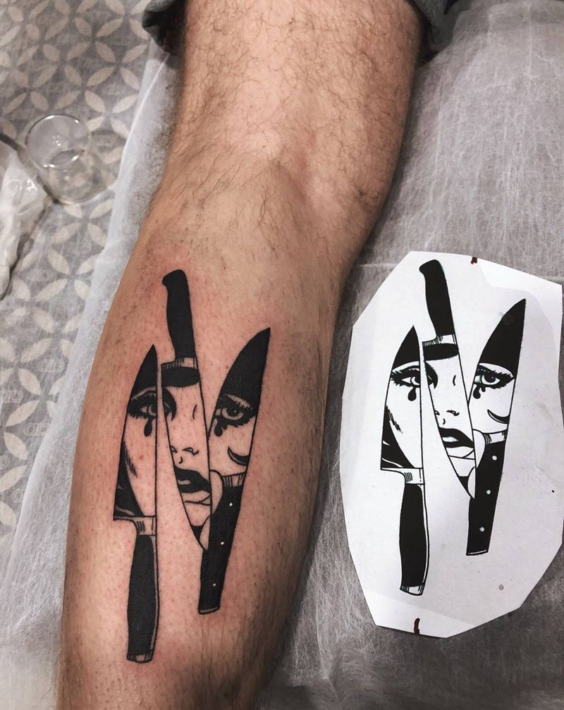 刀妹纹身图片_脚部几何纹身图案