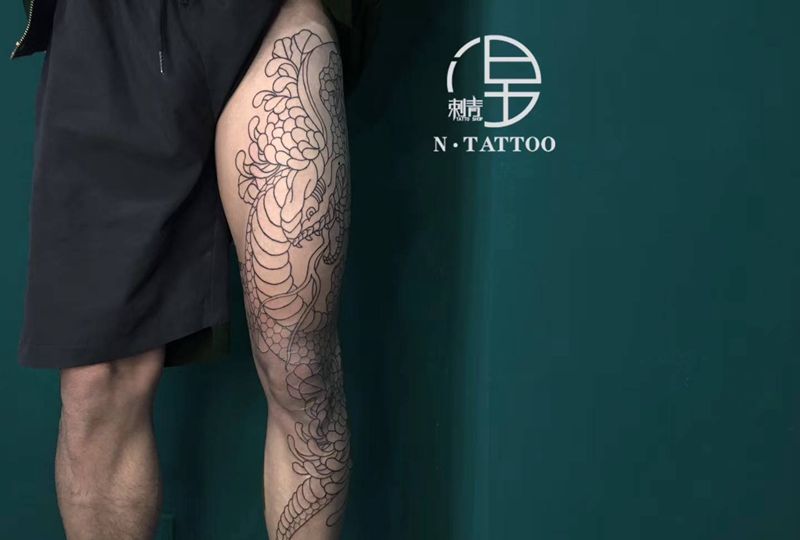 整腿日式未完成纹身图片_腿部老传统纹身图案