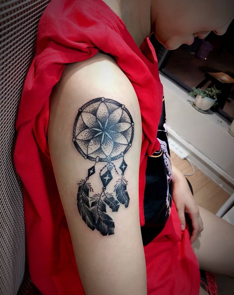 捕梦网纹身图片_成品手臂传统静物郑州人体穿孔纹身图案