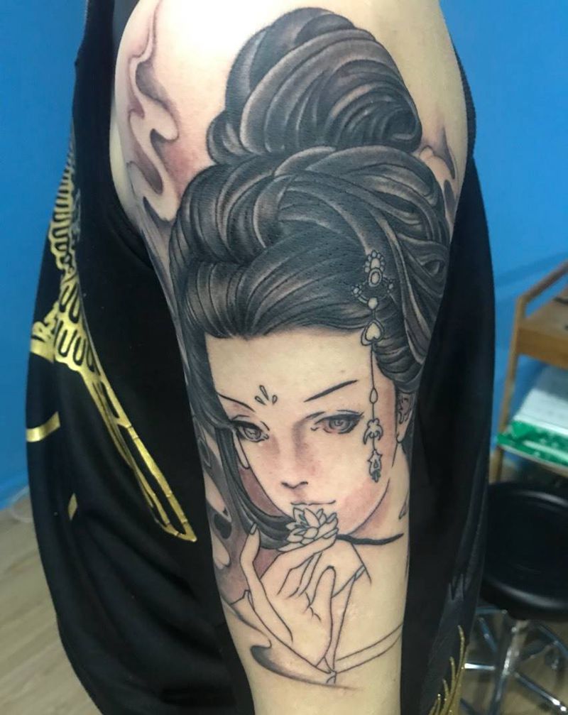 艺妓未完成纹身图片