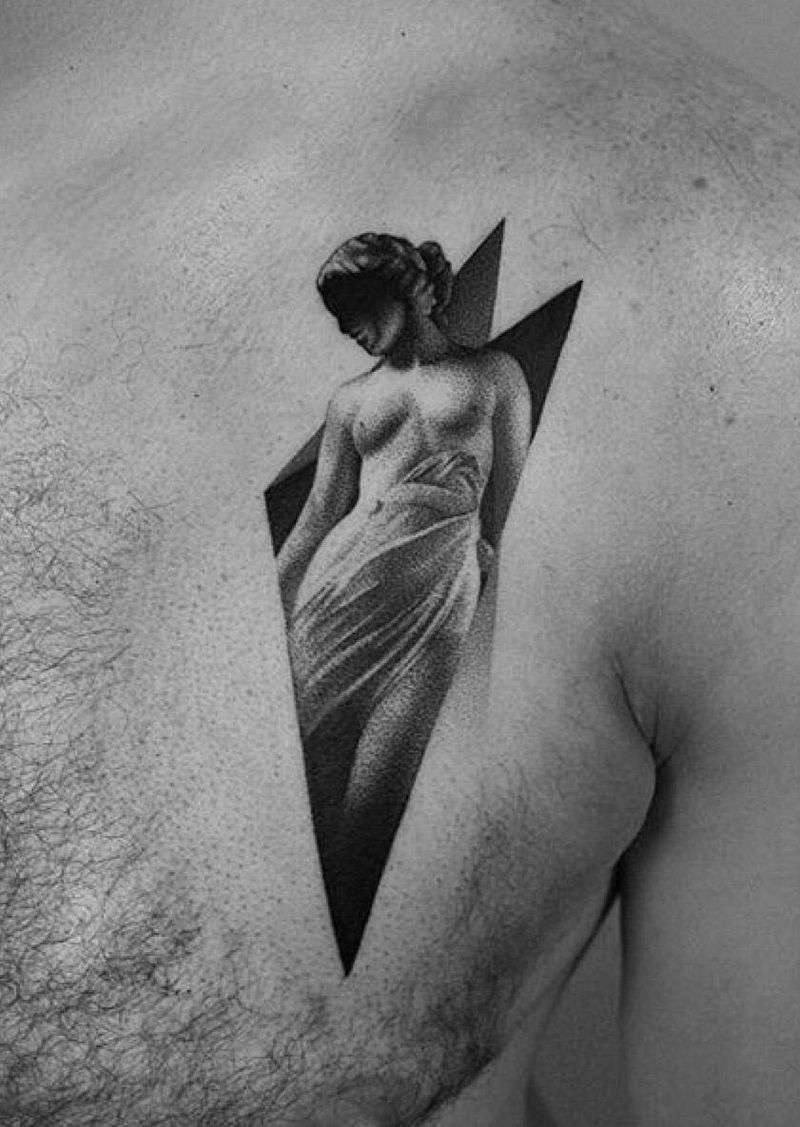 点刺欣赏纹身图片_成品几何肖像人物宗教欧美手臂胸部点刺纹身图案