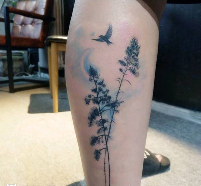 树纹身图片_腿部纹身图案