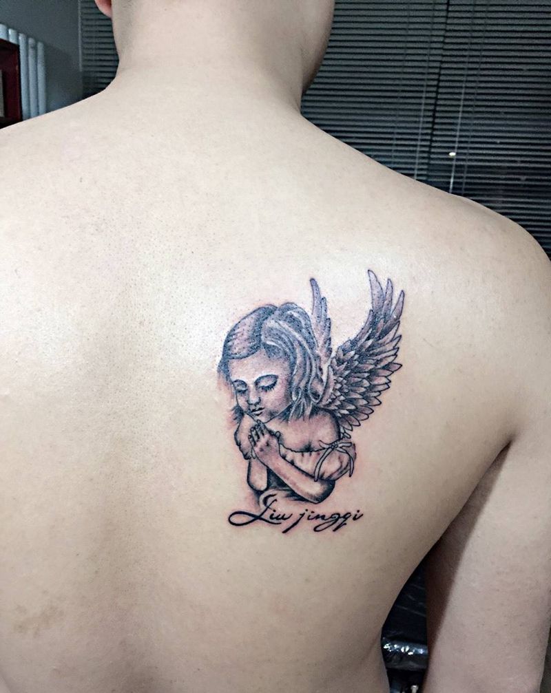 天使纹身纹身图片_成品肩部传统人物郑州纹身图案