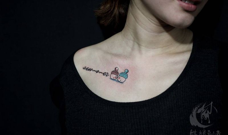 小清新纹身纹身图片_成品胸部颈部清新欧美字符卡通彩色简约英文纹身图案